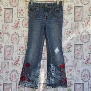 Vintage Bongo Girls Flare Jeans‎ Blue Denim Floral Embroidery Sequins Y2K Size 6